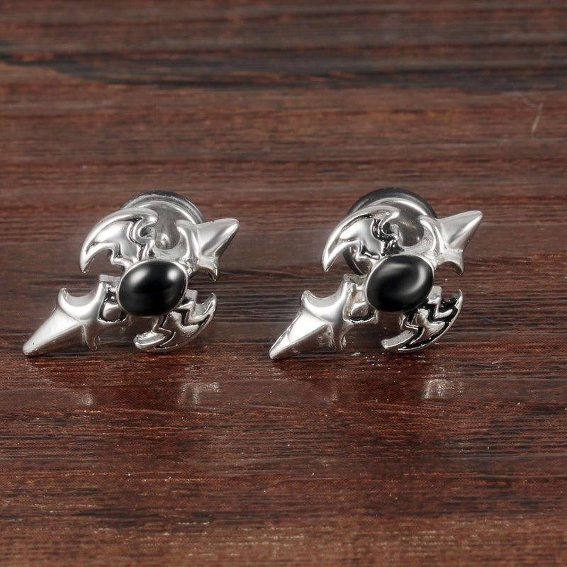 Silver deer Store 2025 Upgraded Hypoallergenic earrings for men,Mens surgical steel black stud earring jewelry,Great Wall wall grain round cake shape,Single black gel 0.4 inches wide - Image 3